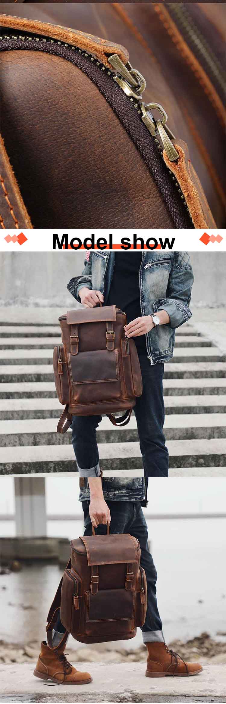 capacity portable custom men leather backpack