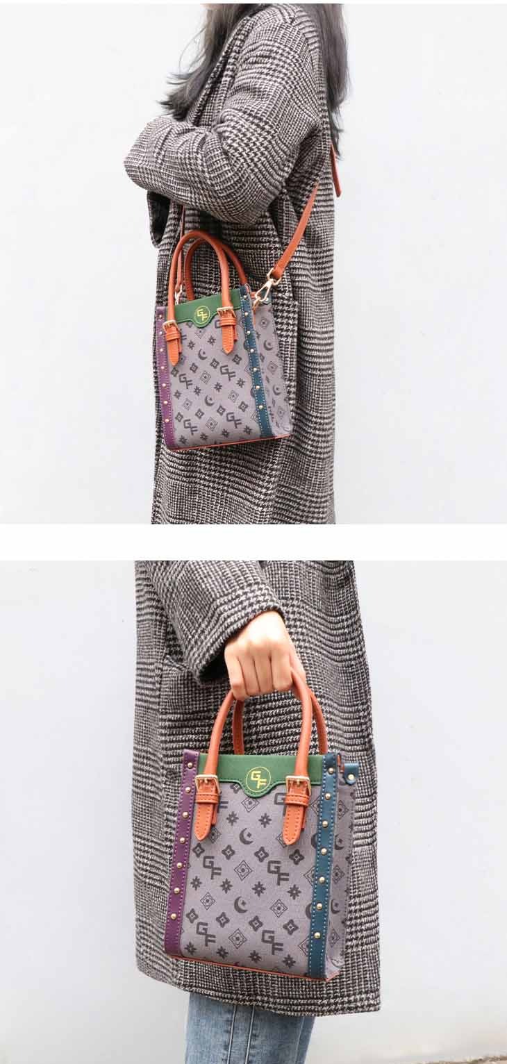 fashion zipper leather canvas handbag tote bag