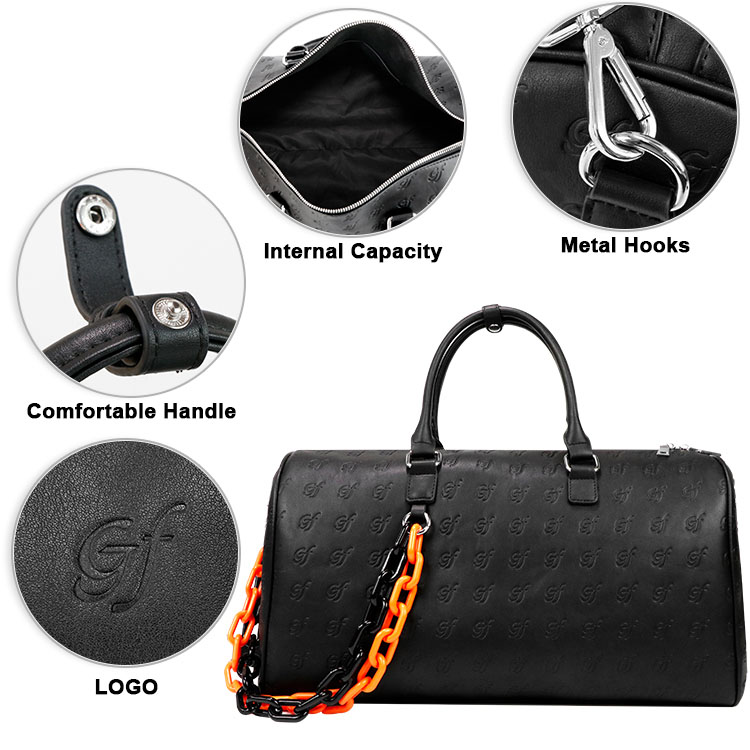 leather travel bag with the logo