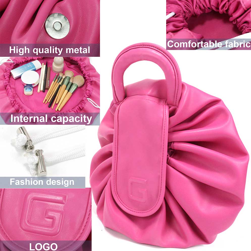 Pink leather makeup bag