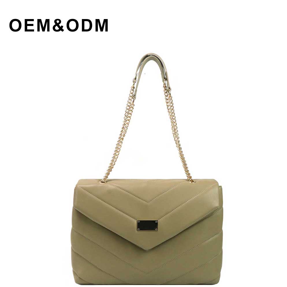 Solid color versatile V-chain diamond stripe with lock khaki beige underarm large capacity waterproof ultra soft leather strap multifunctional office women's PU flip over crossbody bag