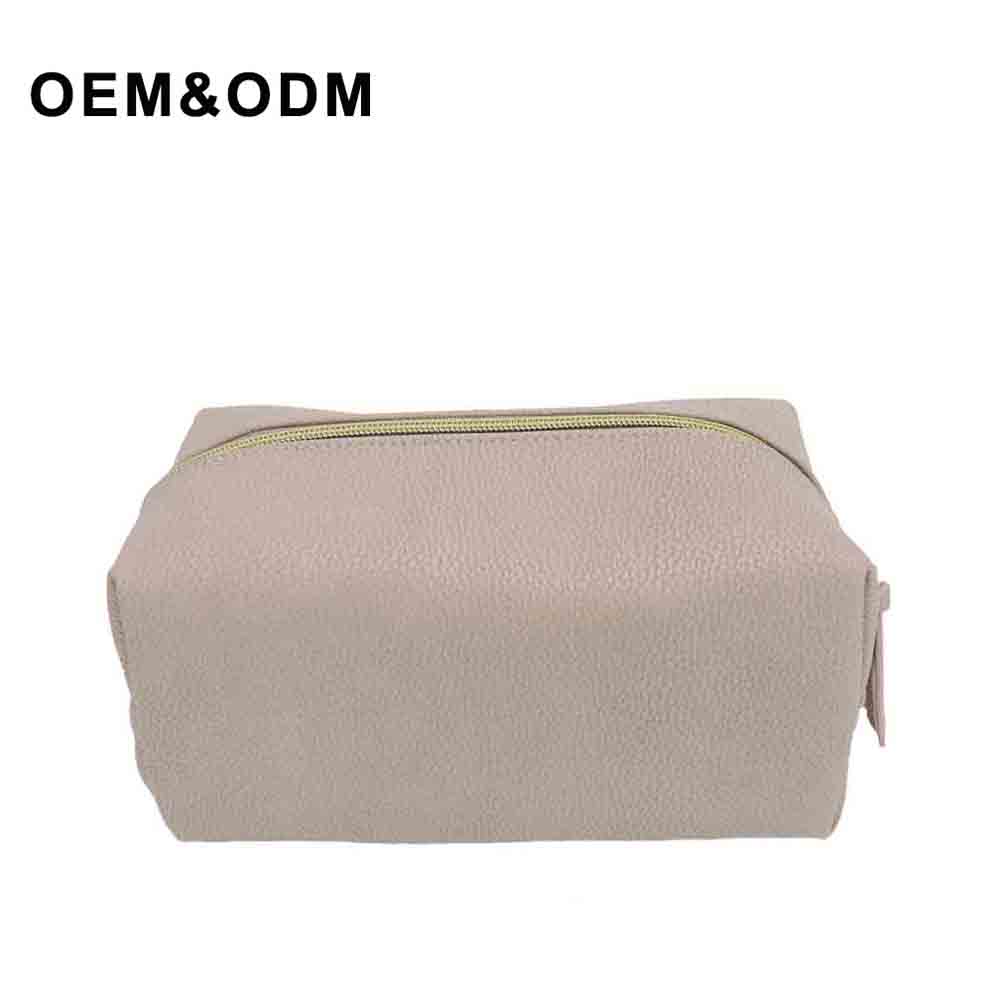 Simple solid color women's makeup bag waterproof PU leather travel portable toiletries bag