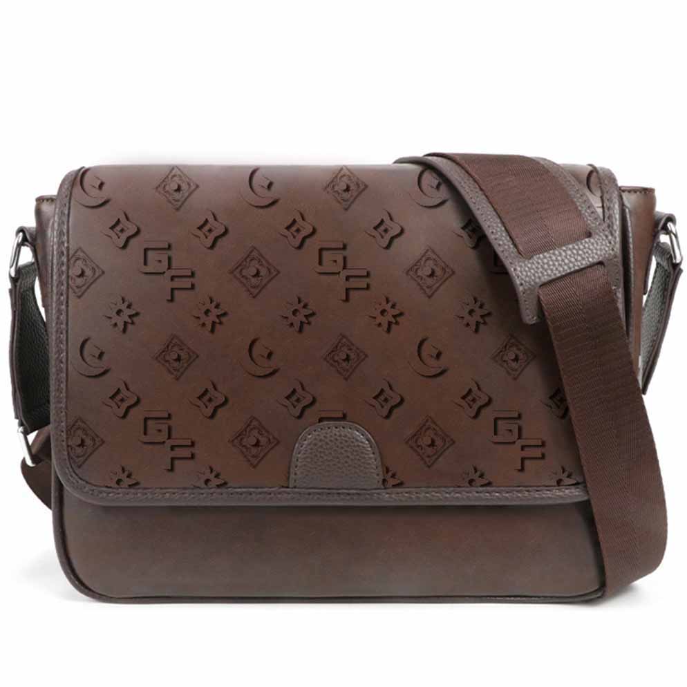 Brown embossed leather crossbody bag