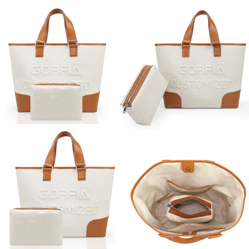 Brown canvas handbag for women