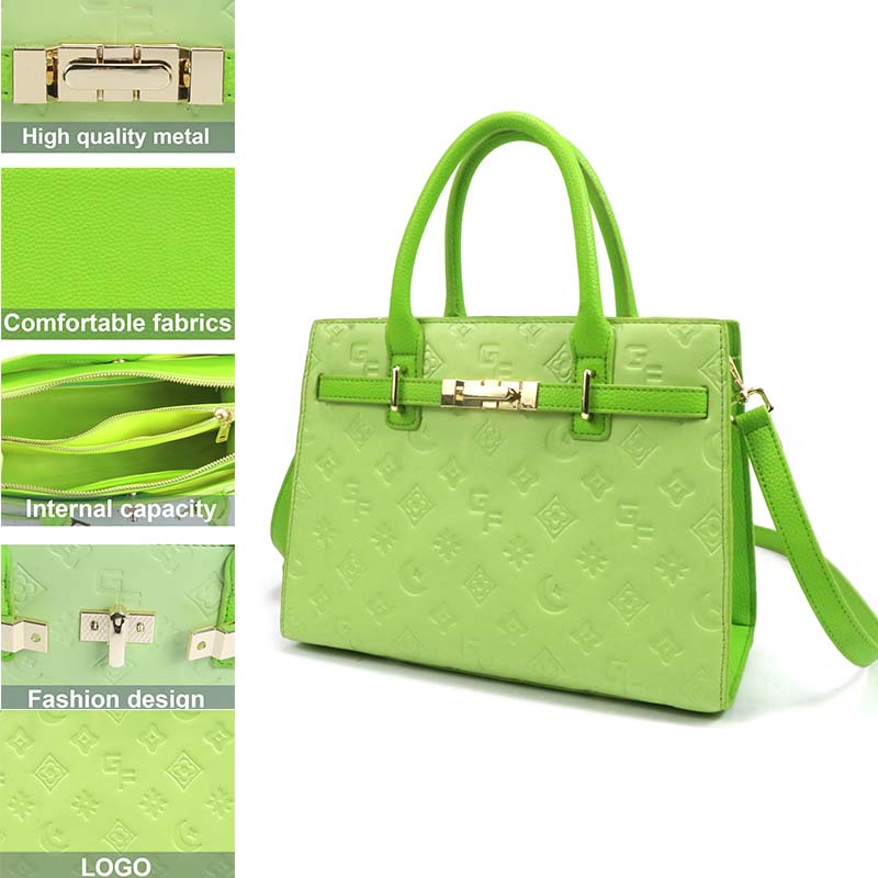 Custom logo Green PU Vegan leather tote Bag