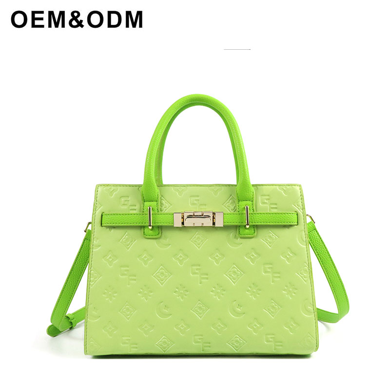 Custom logo Green PU Vegan leather tote Bag